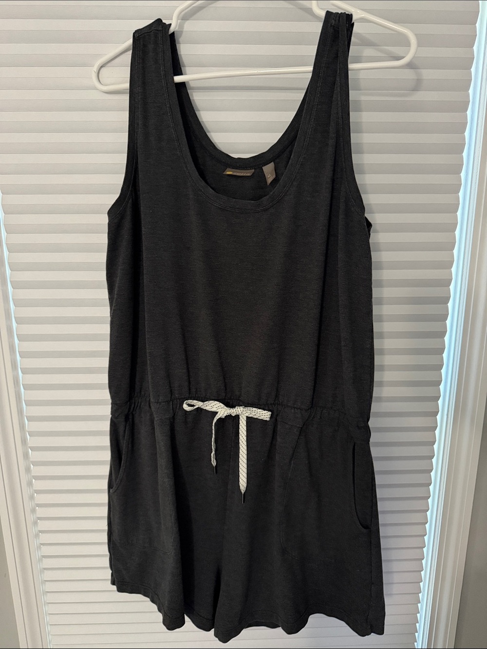 Zella Gray Sleeveless Drawstring Romper Dress - Women